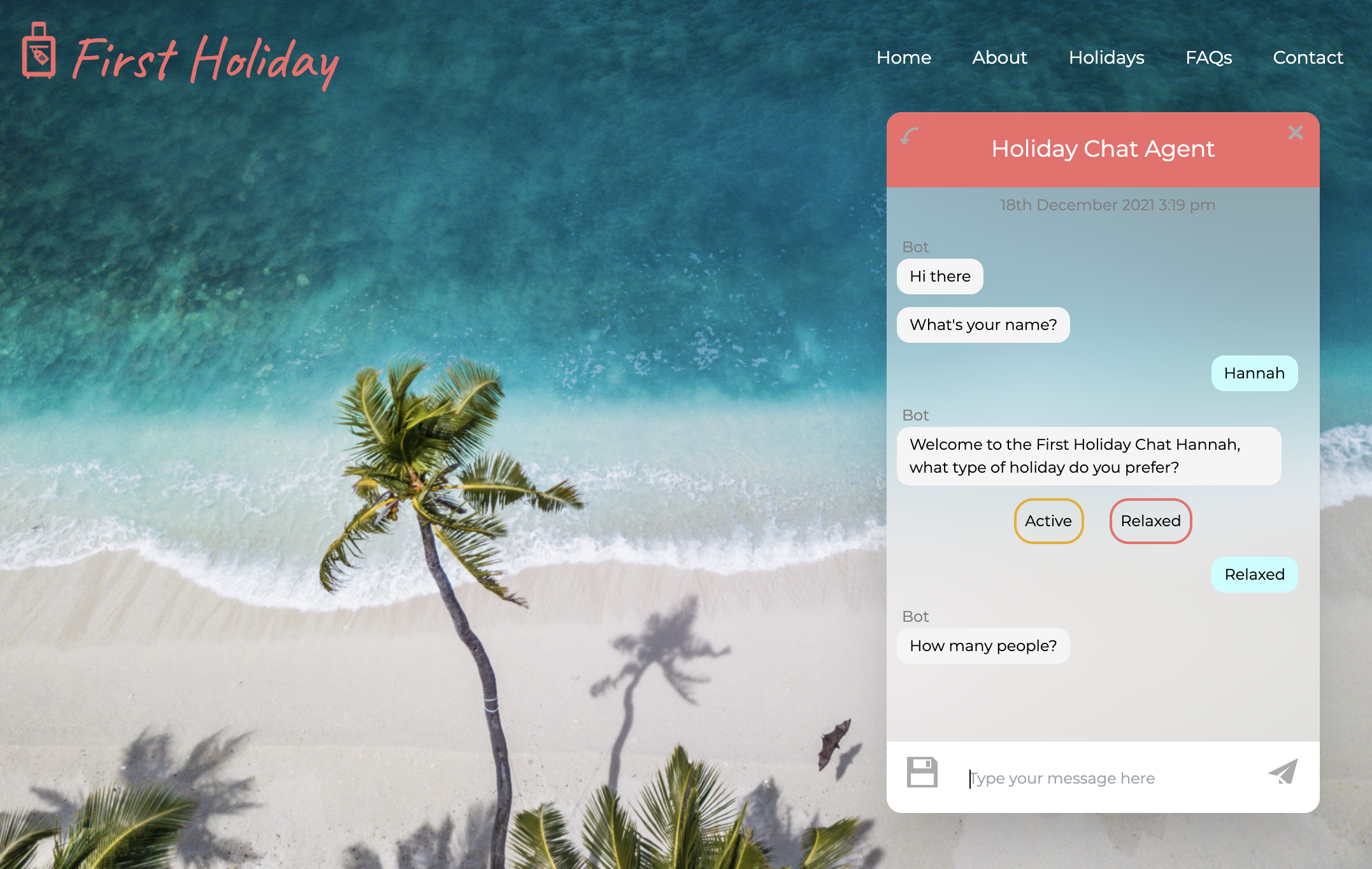 screenshot of chat bot
